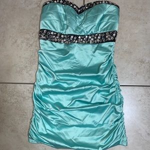 Turquoise Embellished Sweetheart Dress